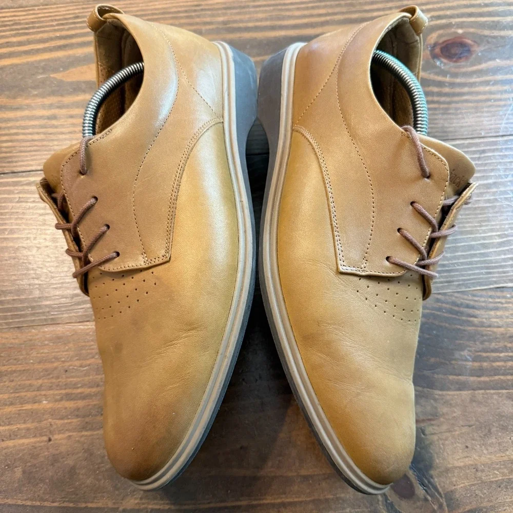 Amberjack Mens Original Oxford Size 12 Tan Leather Dress Shoes Comfort Plain Toe